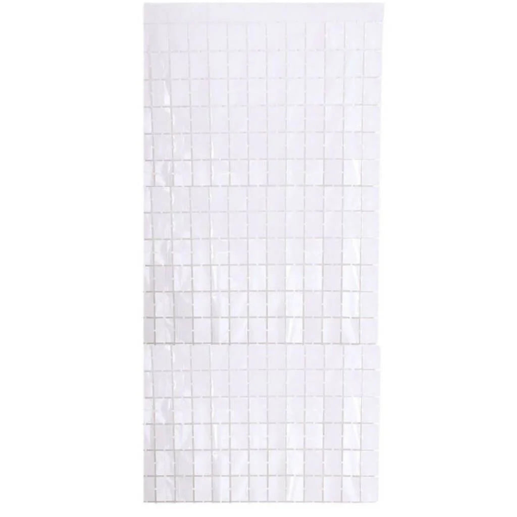 Large Square Foil Curtain backdrop - White - for Simple Birthday Decorations at Home