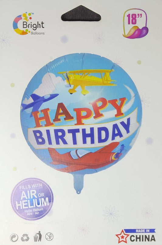 Aero plane Printed Happy Birthday Foil Balloon Single