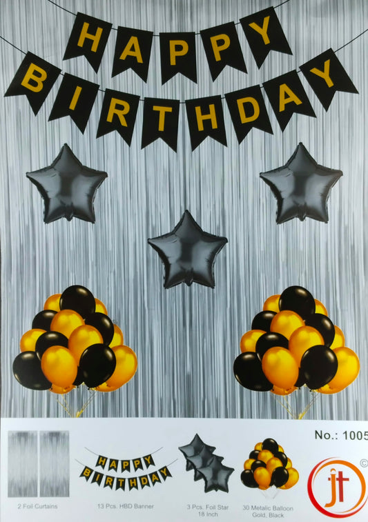 Birthday Decoration Kit - Black and Gold Combo for Birthday Decorations at Home