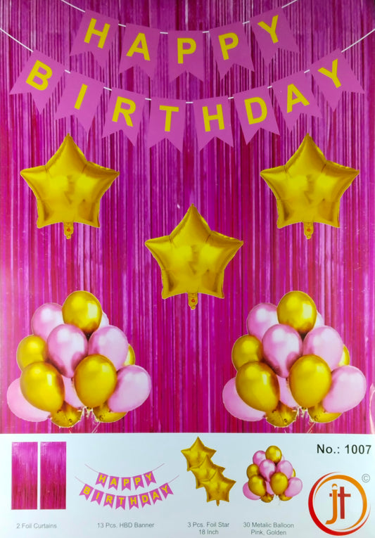 Birthday Decoration Kit - Pink and Gold Combo for Birthday Decorations at Home
