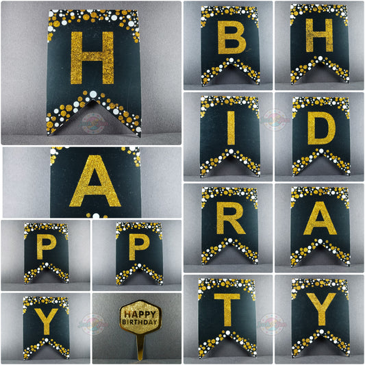 Birthday Banner Bunting - Glittery Black for Simple birthday decorations at Home