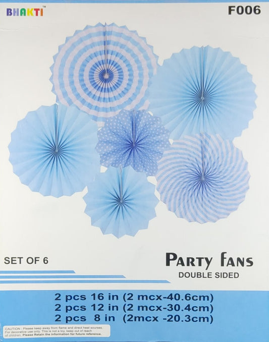 Blue Paper Fans - 6 pieces set