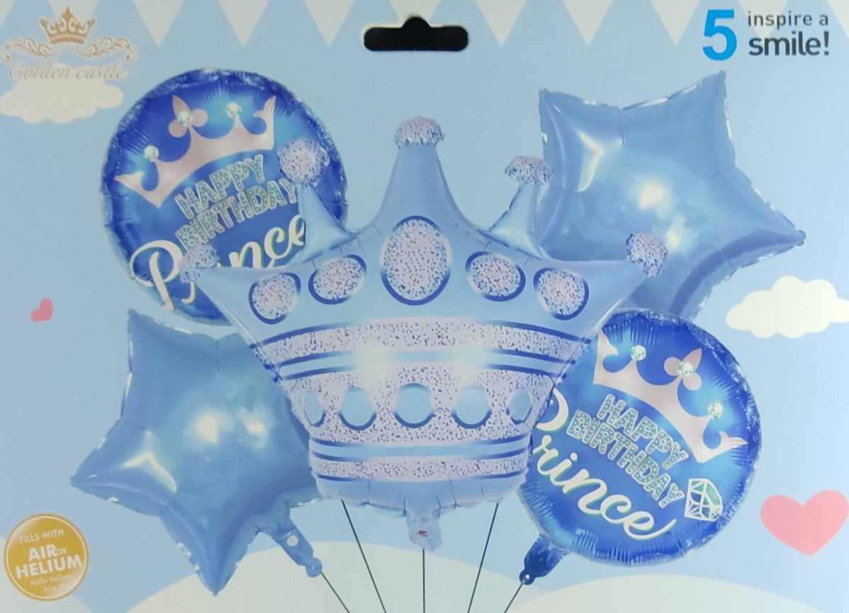 Blue Crown Foil Balloon - 5 pieces set for Simple Birthday Decorations at Home