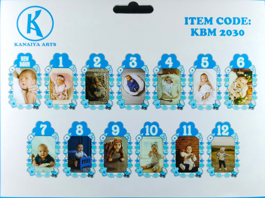 Blue Photo Banner for first birthday boy decoration - 13 piece photo holder - Jack&Jinn