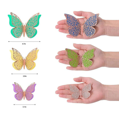 Butterfly Stickers - 3D Multi Color (Pack of 12) - Golden Overlay