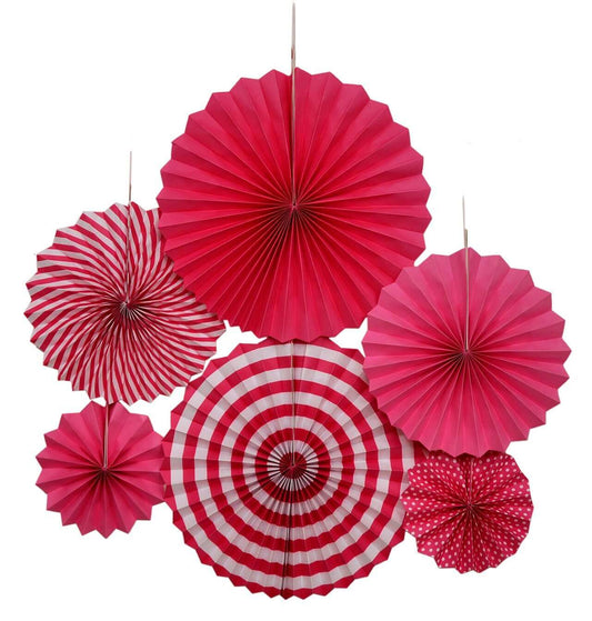 Dark Pink Paper Fans - 6 pieces set