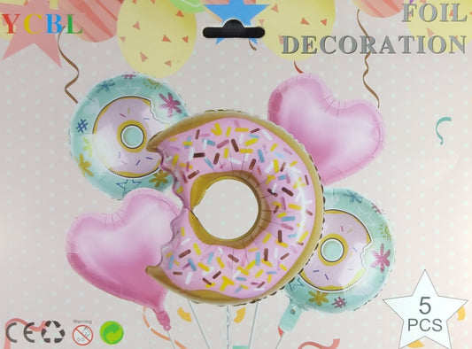 Donut Foil Balloon - 5 pieces set for Simple Birthday Decorations at Home