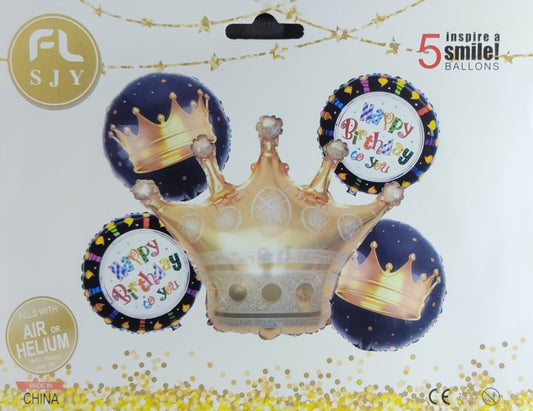 Gold Crown Foil Balloon - 5 pieces set for Simple Birthday Decorations at Home