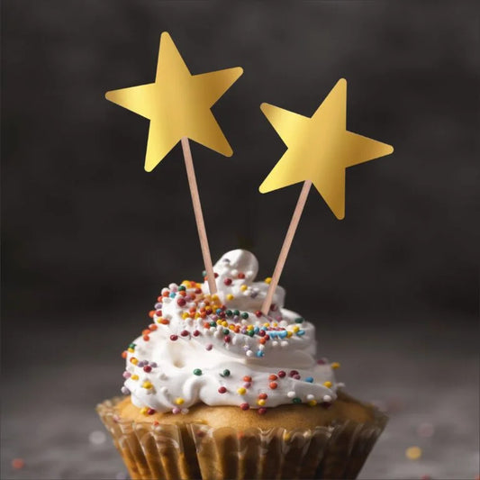 Gold Star Cup Cake Topper (Pack of 05 pcs)