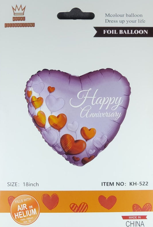 Silver Heart Shaped Happy Anniversary Foil Balloon Single