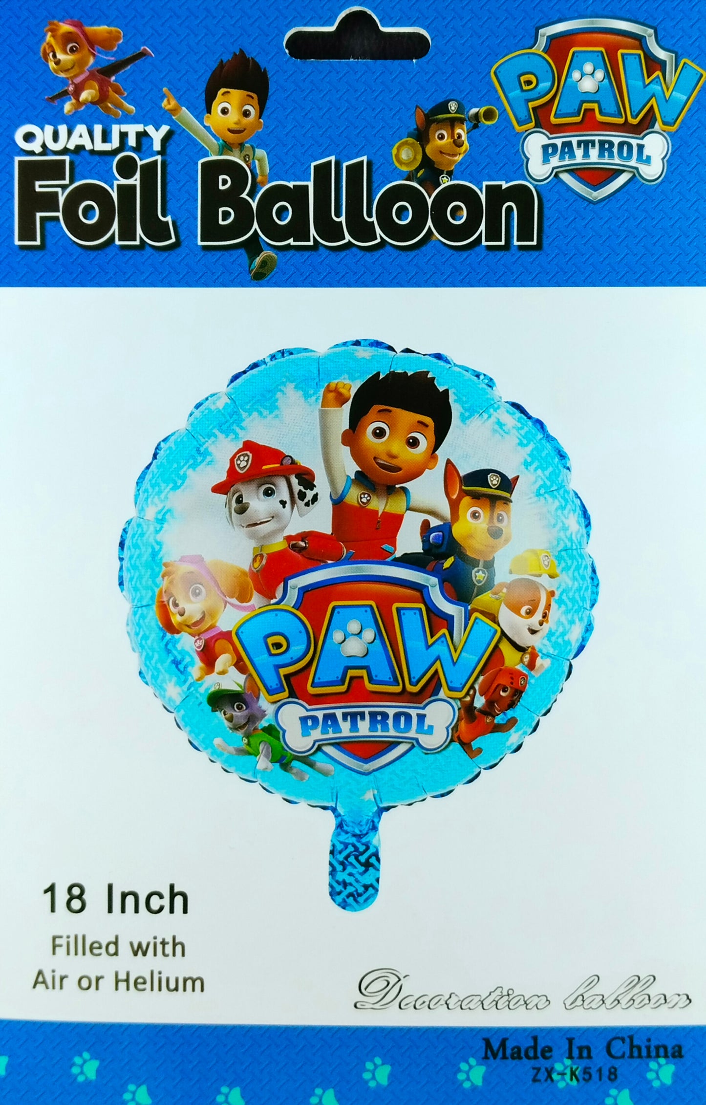 Paw Patrol Theme Printed - Single Foil Balloon