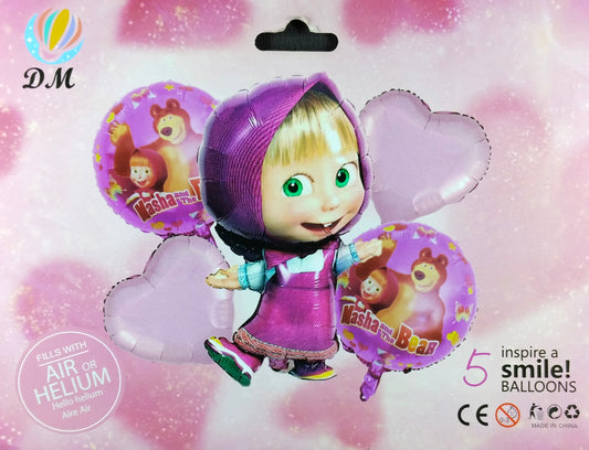 Masha and Bear Foil Balloon - 5 pieces set for Simple Birthday Decorations at Home