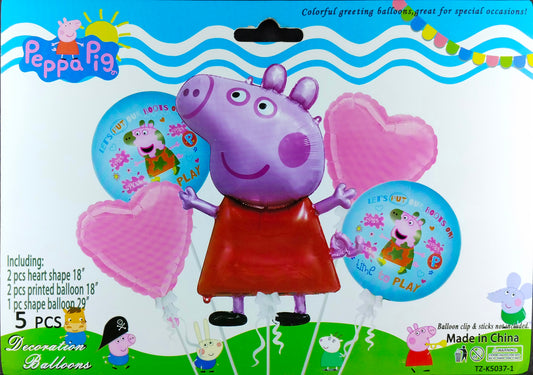 Peppa Pig Foil Balloon - 5 pieces set for Simple Birthday Decorations at Home