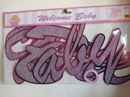 Glittery Pink Cursive Welcome Baby Banner