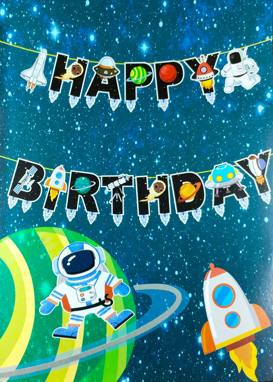 Birthday Banner - Space Theme Dark for Simple Birthday Decorations at Home