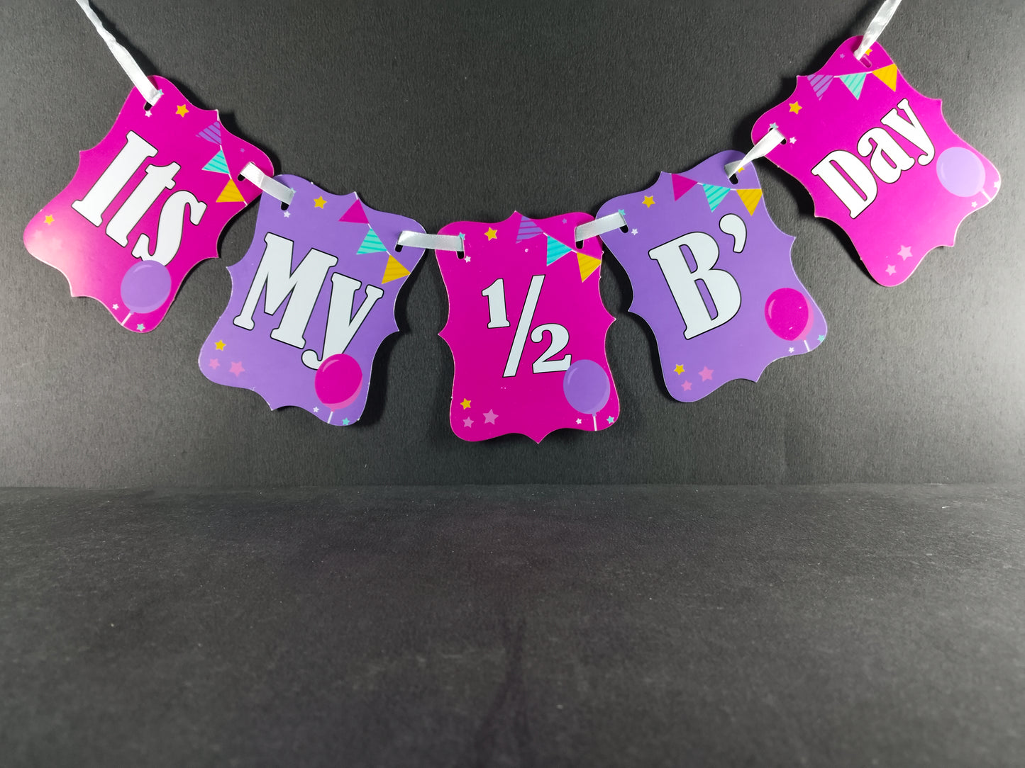 Half Birthday Banner - Pink and Purple - Small Size