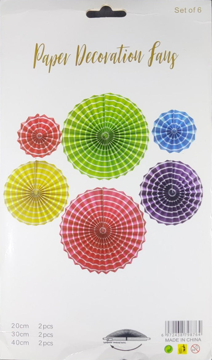 Multi Color Paper Fans - 6 pieces set