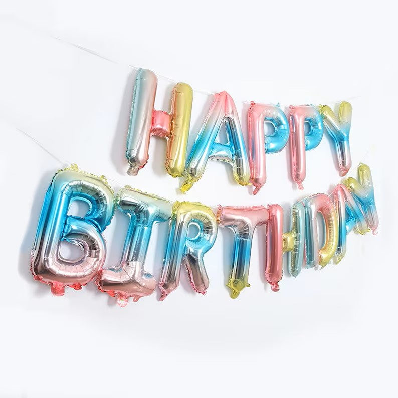 Ombre Multi Color Happy Birthday Foil Balloon Banner