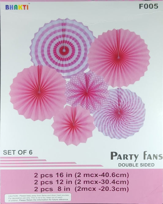 Light Pink Paper Fans - 6 pieces set