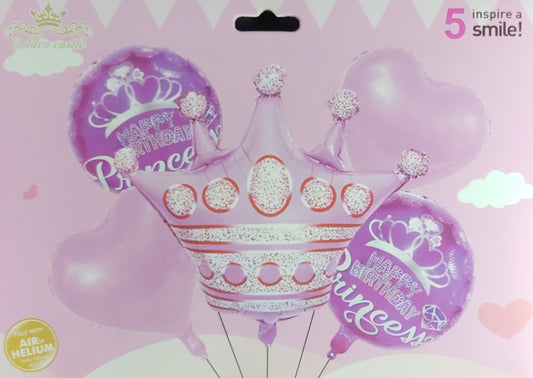 Pink Crown Foil Balloon - 5 pieces set for Simple Birthday Decorations at Home