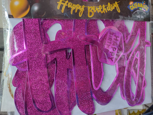 Glittering Purple Cursive "Happy Birthday" Banner