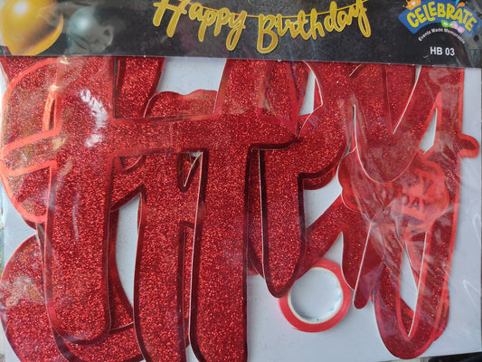 Birthday Banner - Glittering Red Cursive for Simple Birthday Decorations at Home