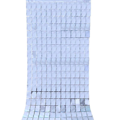 Large Square Foil Curtain backdrop - Silver for Simple Birthday Decorations at Home