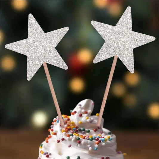 Glitter Silver Star Cup Cake Topper (Pack of 05 pcs)