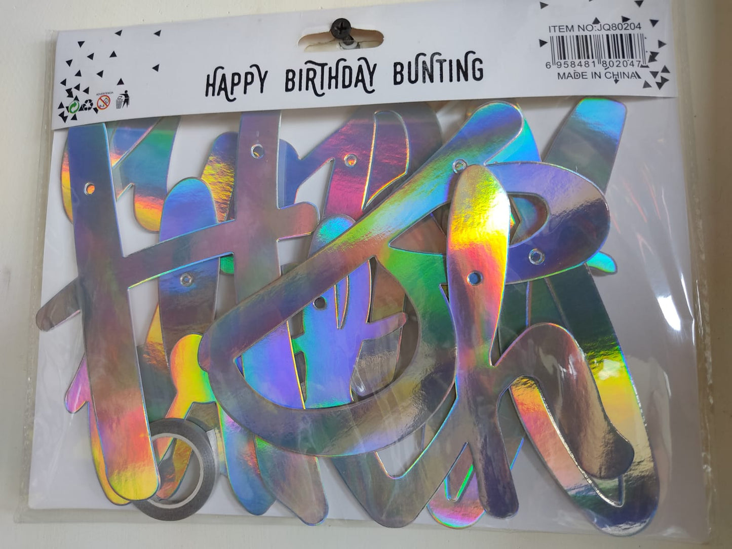 Silver Rainbow Gilt Cursive Happy Birthday Banner