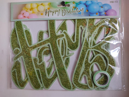 Birthday Banner - Glittering Green Cursive for Simple Birthday Decorations at Home