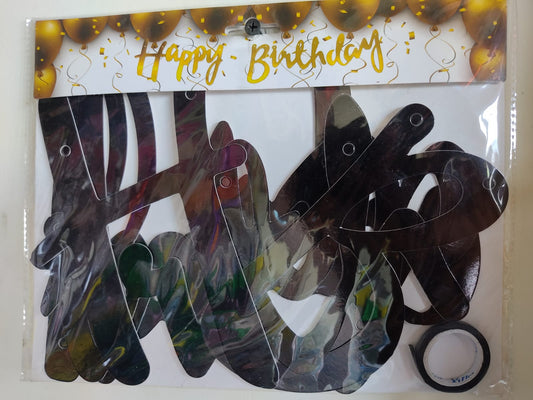 Black Gilt Cursive Happy Birthday Banner