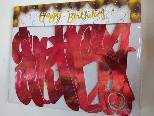 Red Gilt Cursive Happy Birthday Banner