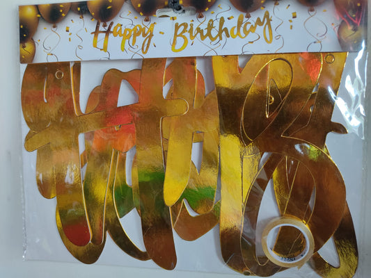 Birthday Banner - Gold Gilt Cursive for Simple Birthday Decorations at Home