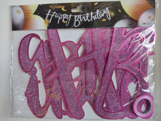 Birthday Banner - Glittering Dark Pink Cursive for Simple Birthday Decorations at Home