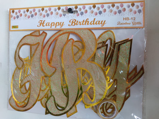 Birthday Banner - Glittering Gold Cursive for Simple Birthday Decorations at Home