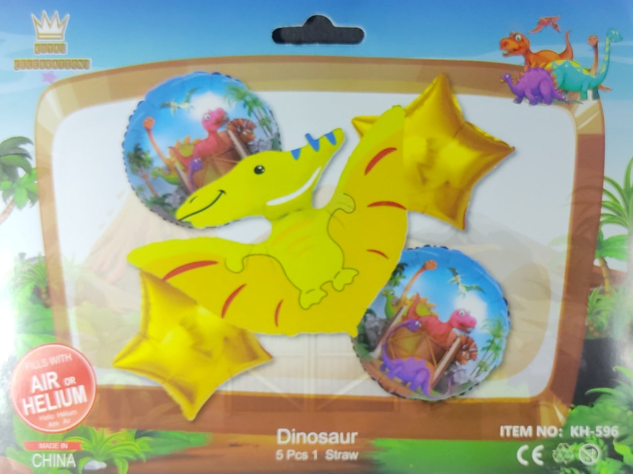 Yellow Dinosaur Foil Balloon - 5 pieces set for Simple Birthday Decorations at Home