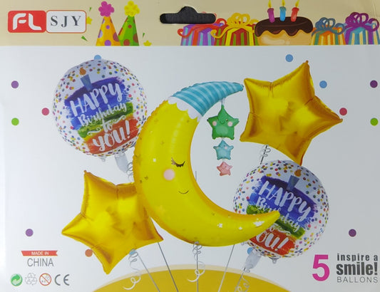 Moon Foil Balloon - 5 pieces set for Simple Birthday Decorations at Home
