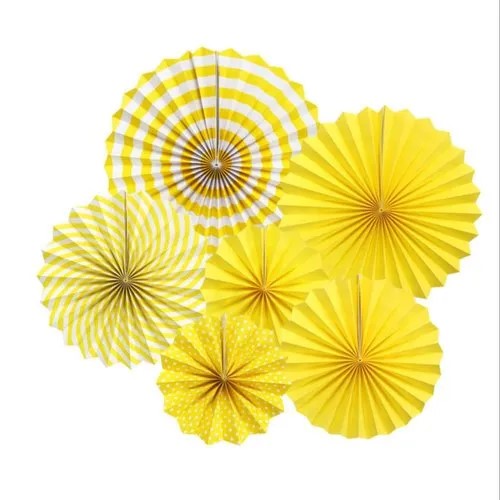 Yellow Paper Fans for birthday decorations - 6 pieces set