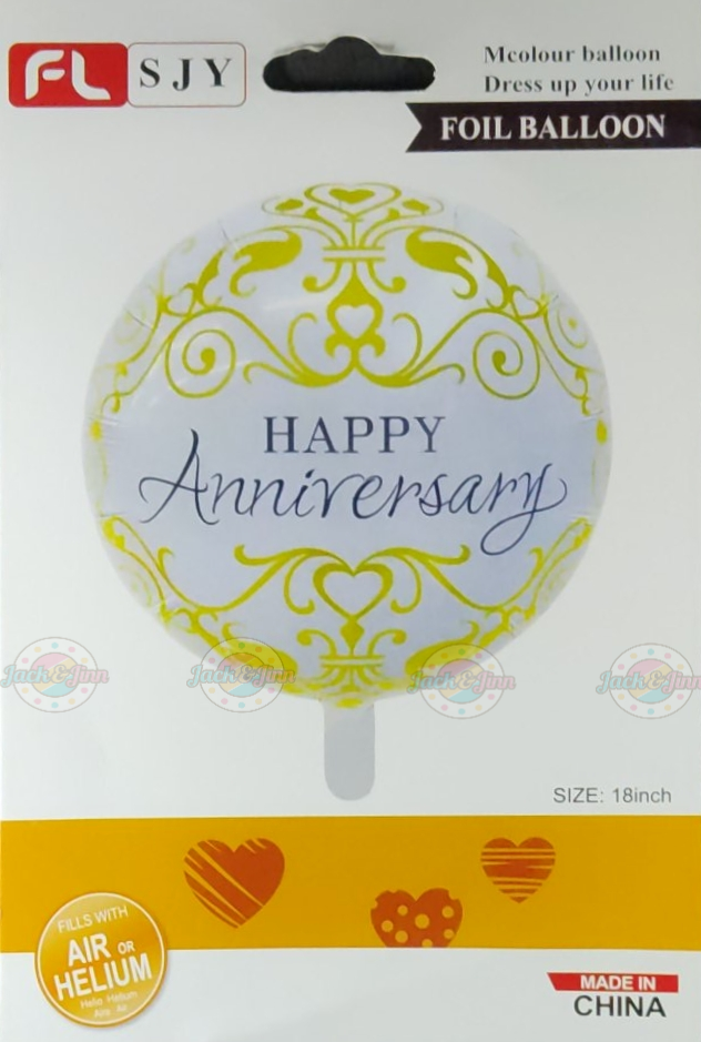 Anniversary Foil Balloon Single - White and Gold