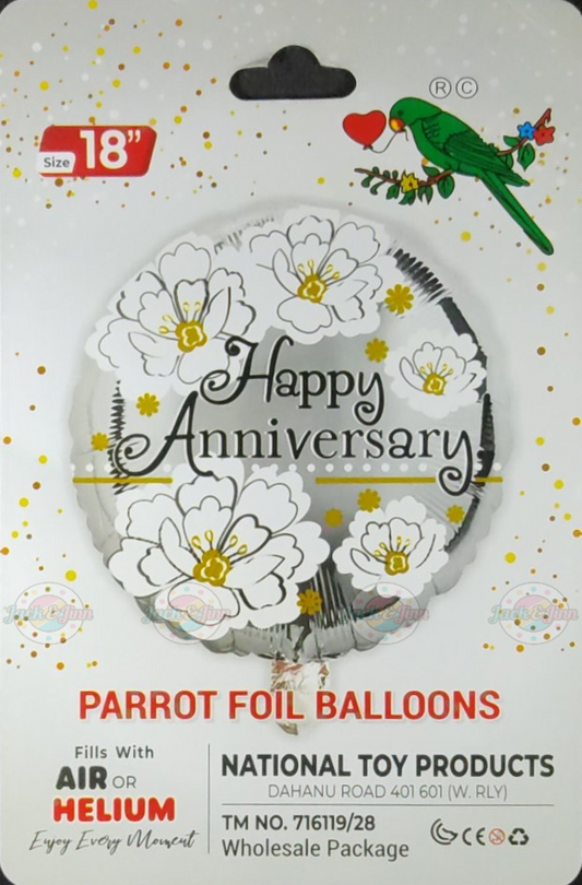 Anniversary Foil Balloon Single - White Floral