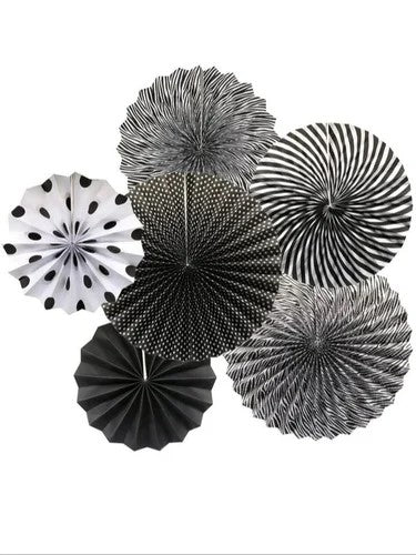 Black Paper Fans for birthday decorations - 6 pieces set