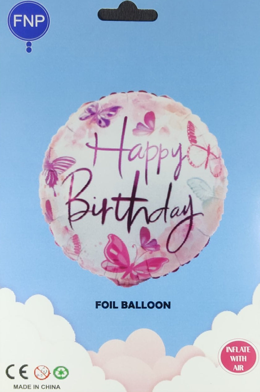 Happy Birthday Printed Foil Balloon Single - Butterfly Printed