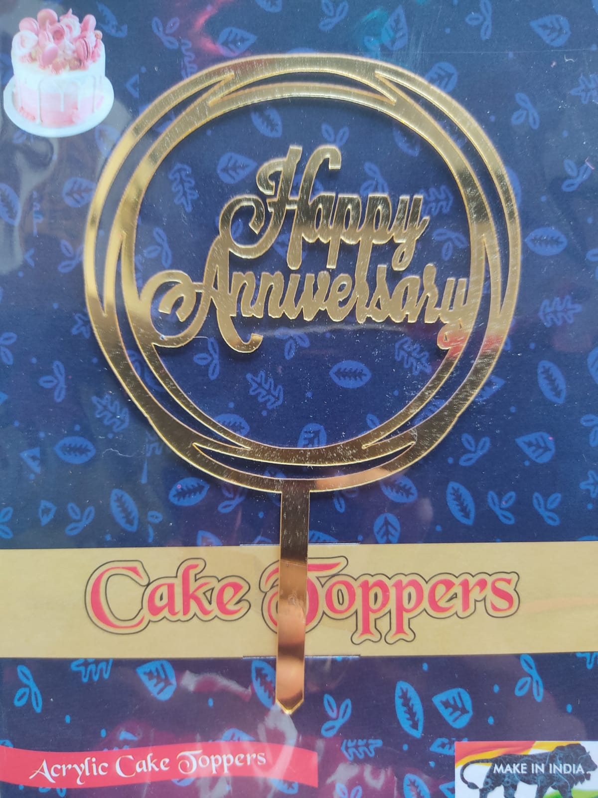 Cake Topper - Happy Anniversary - Gold Round Design