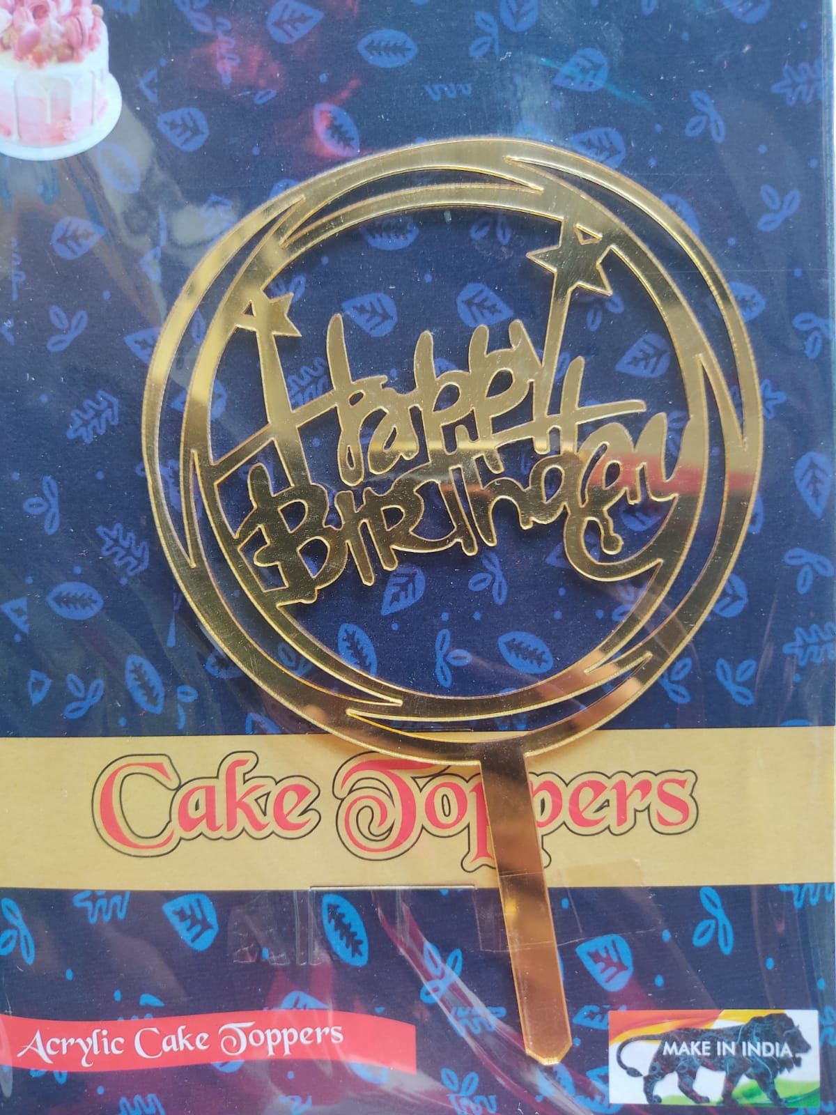 Cake Topper - Happy Birthday - Gold Round Design