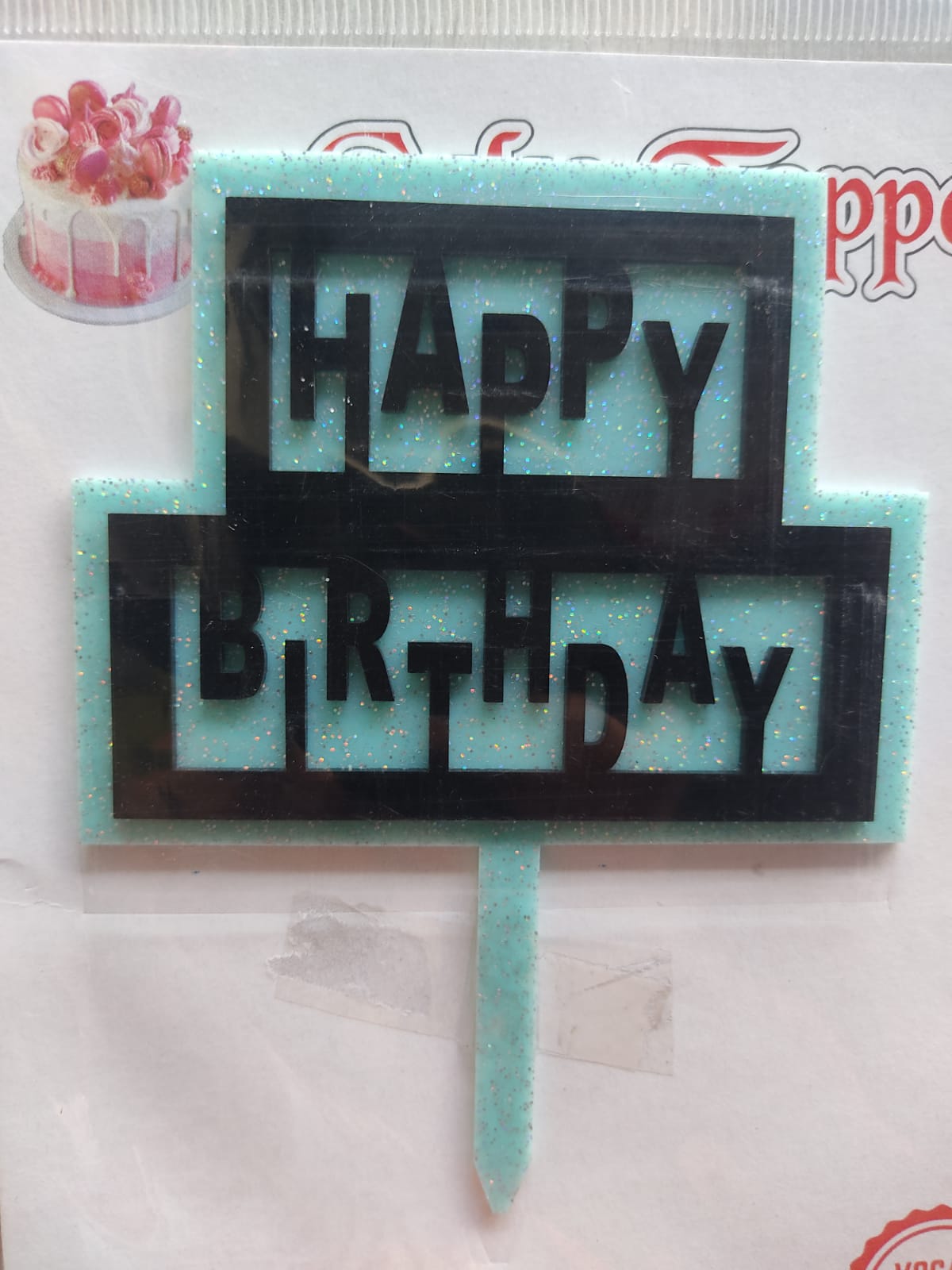 Cake Topper - Happy Birthday - Green Acrylic with Black Letters