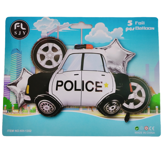 🚓 Police Car Foil Balloon Set – 5 Pcs Car Theme Décor