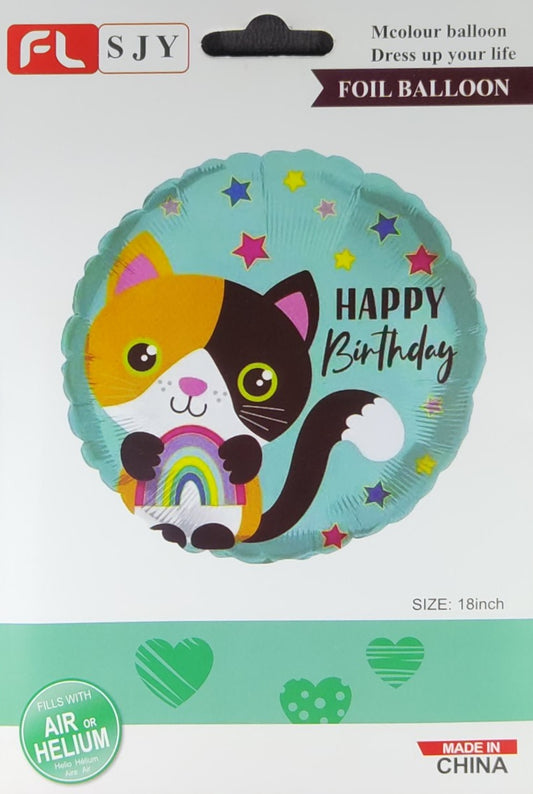 Kitty Cat Printed Happy Birthday Foil Balloon Single