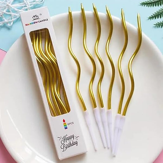 Gold Twister Candles 6 pieces set for birthday decorations