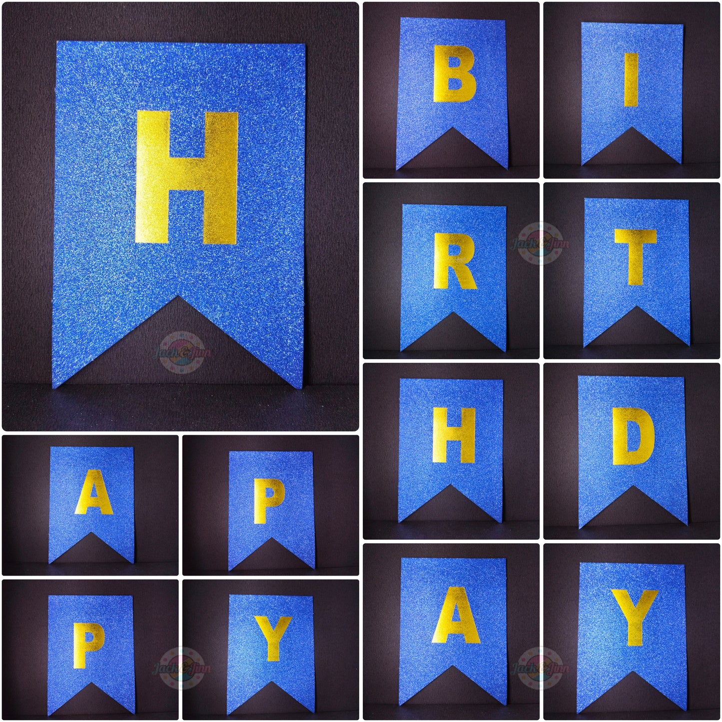 Birthday Banner Bunting - Glittery Dark Blue for Simple birthday decorations at Home