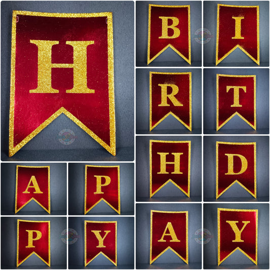 Birthday Banner Bunting - Glittery Red with Gold Border for Simple birthday decorations at Home